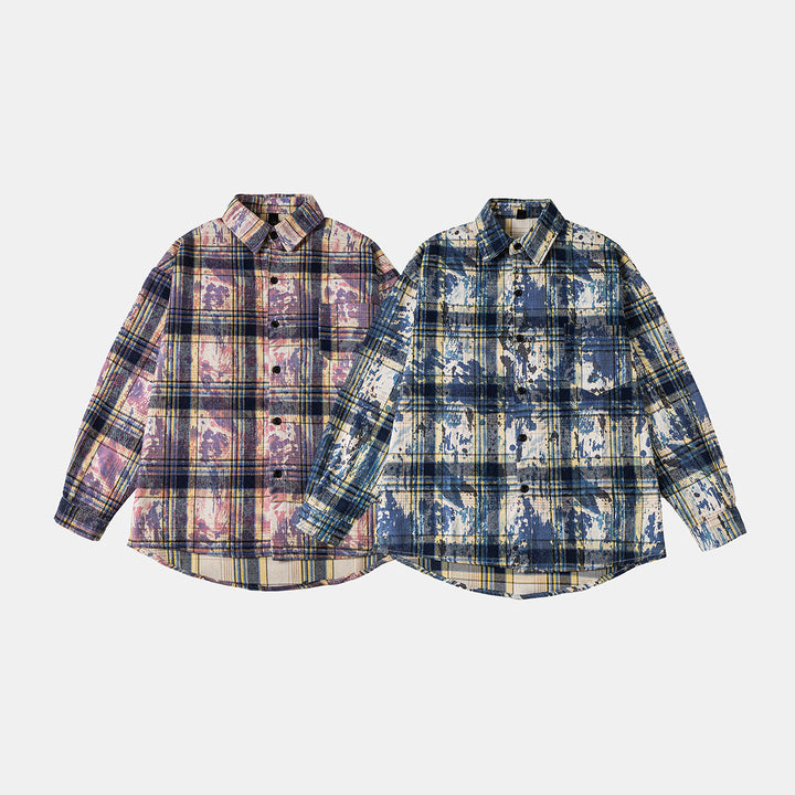 Unisex Overshirt-Hemdjacke im karierten Baumwollmix mit künstlerischem Paint‑Effekt Echoarchiv