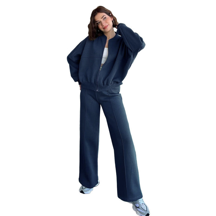 Damen Oversized Zip-Hoodie-Set mit Cropped Top und weiter Naht-Sweathose Echoarchiv