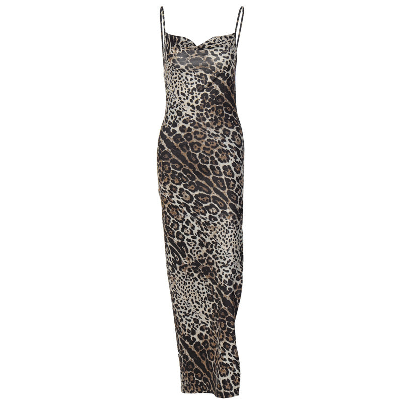 Damen Elegantes Maxikleid mit Leopardenmuster und sexy Schlitz Echo Archiv