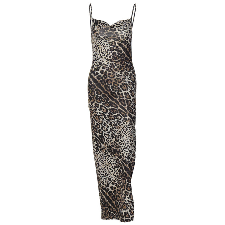 Damen Elegantes Maxikleid mit Leopardenmuster und sexy Schlitz Echo Archiv