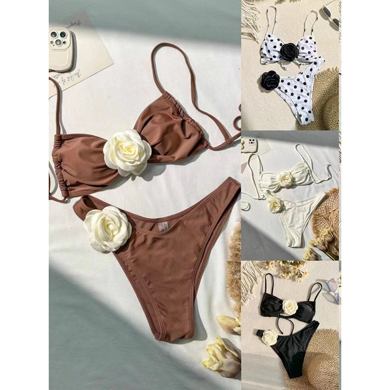 Damen Bikini-Set mit femininen Rüschendetails und zarten Blumenapplikationen Echo Archiv