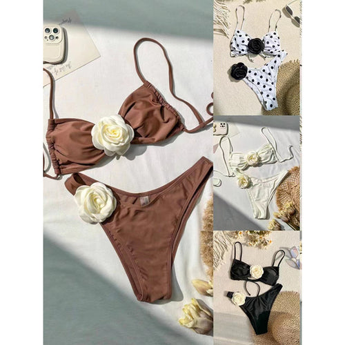 Damen Bikini-Set mit femininen Rüschendetails und zarten Blumenapplikationen Echo Archiv