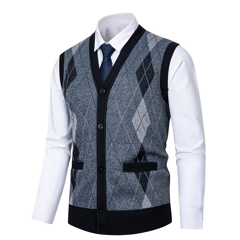 Herren edle Strickjacke mit modernem Rautenmuster Echoarchiv