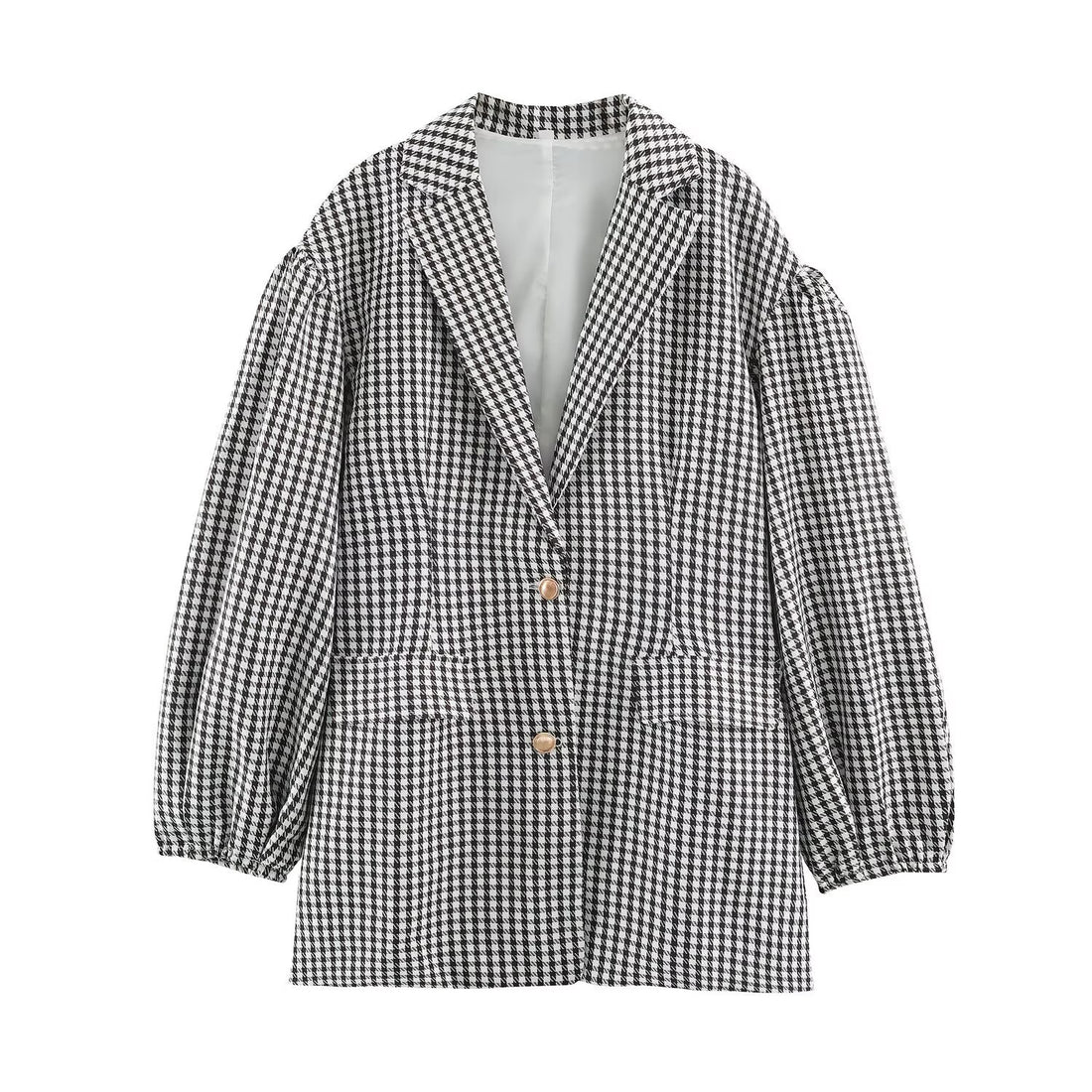 Damen Oversize-Blazer im Hahnentritt‑Muster mit Ballonärmeln und Pattentaschen Echoarchiv