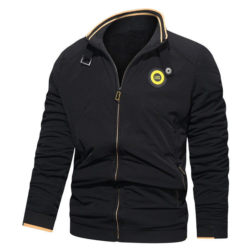 Herren Slim-Fit Urbanes Stehkragen-Blouson mit Reißverschluss, kontrastierten Bündchen und Zierapplikationen – Taviero