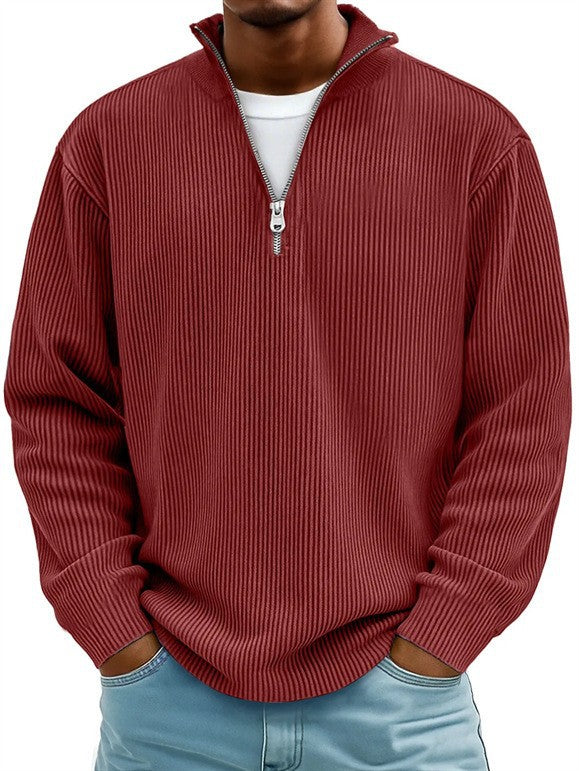 Herren nan gerippter Strickpullover mit halbem Reißverschluss und Stehkragen Echo Archiv