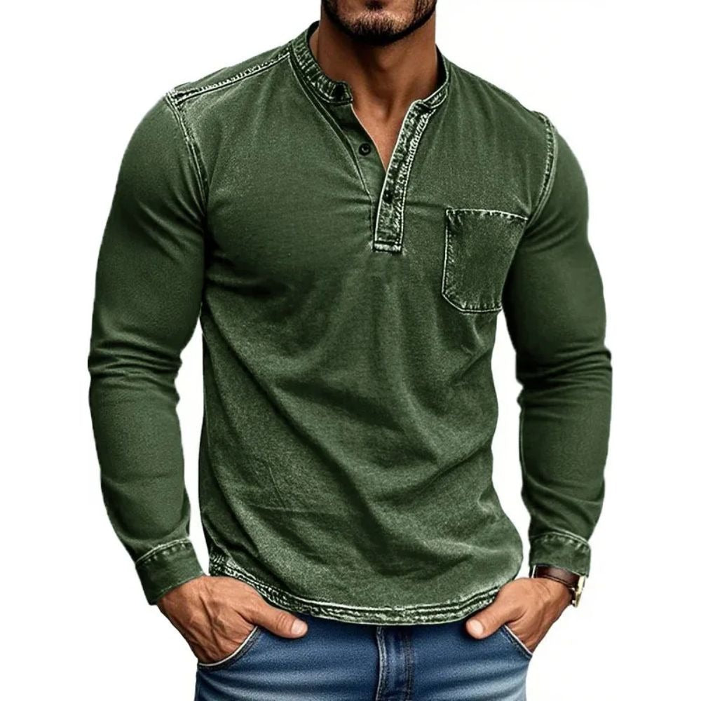 Herren Langarm Hemd mit modernem Henley-Kragen von Echoarchiv