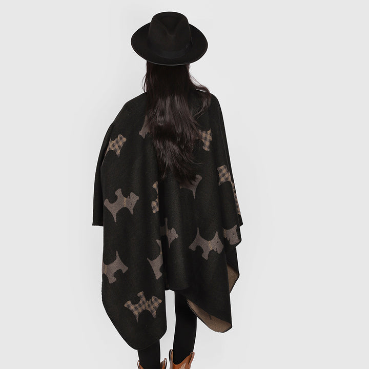 Damen Oversize-Poncho mit jacquardgewebtem Terrier‑Motiv und kontrastiertem Innenfutter Echo Archiv