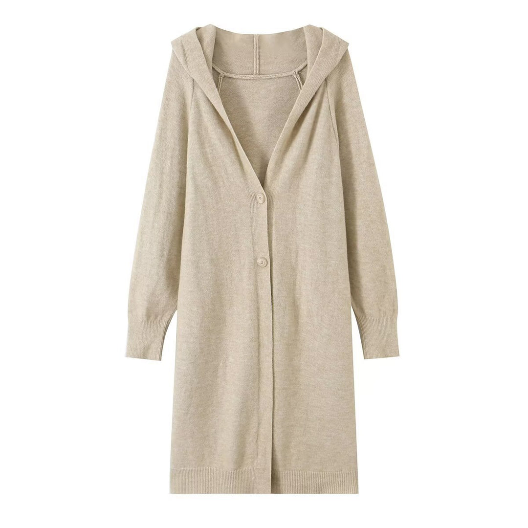 Damen Longline Strickcardigan mit Kapuze, Feinstrick und Knopfverschluss Echo Archiv