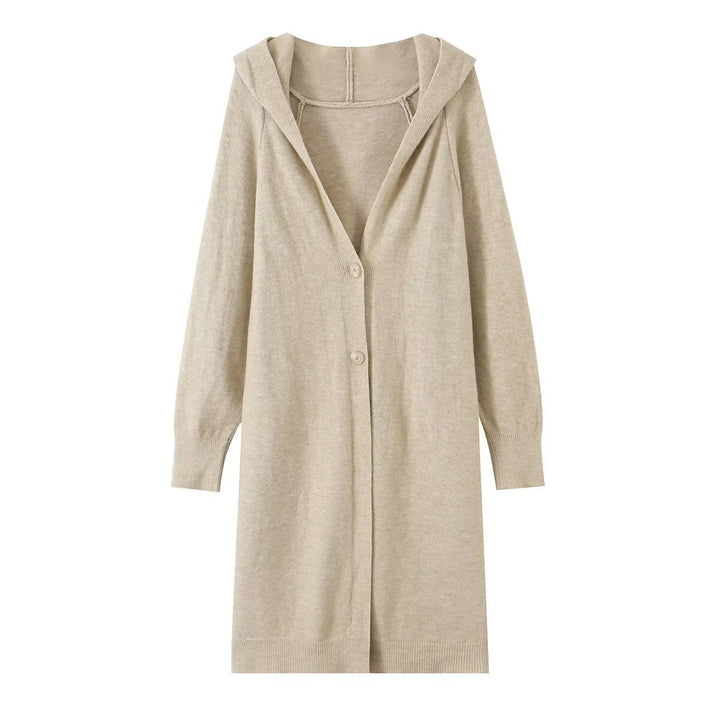 Damen Longline Strickcardigan mit Kapuze, Feinstrick und Knopfverschluss Echo Archiv