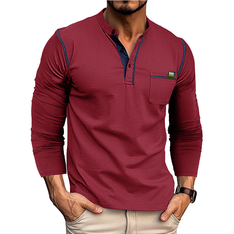 Herren Langarm-T-Shirt mit modernem Kragen und Brusttasche Echoarchiv