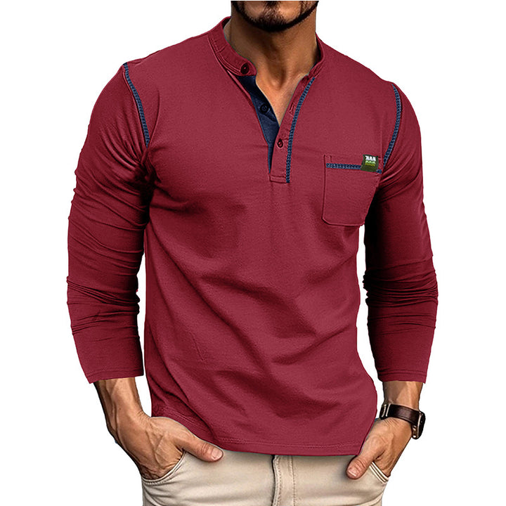 Herren Langärmliges Henley-Shirt mit Brusttasche Echoarchiv