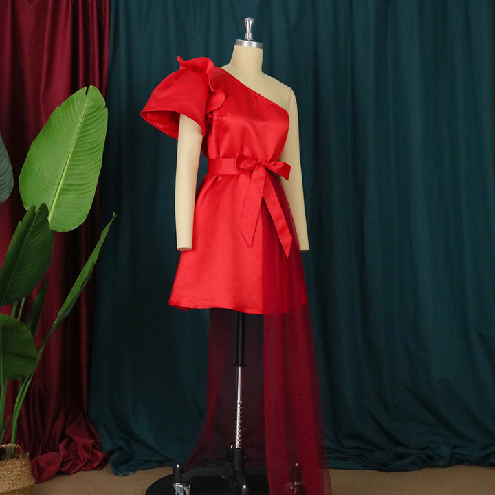 Damen asymmetrisches Cocktailkleid mit Volant und Taillenschnürung Echo Archiv
