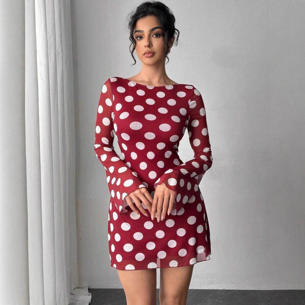 Damen nan figurbetontes transparentes Netz-Minikleid mit tiefem Rückenausschnitt und Punktmuster Echo Archiv