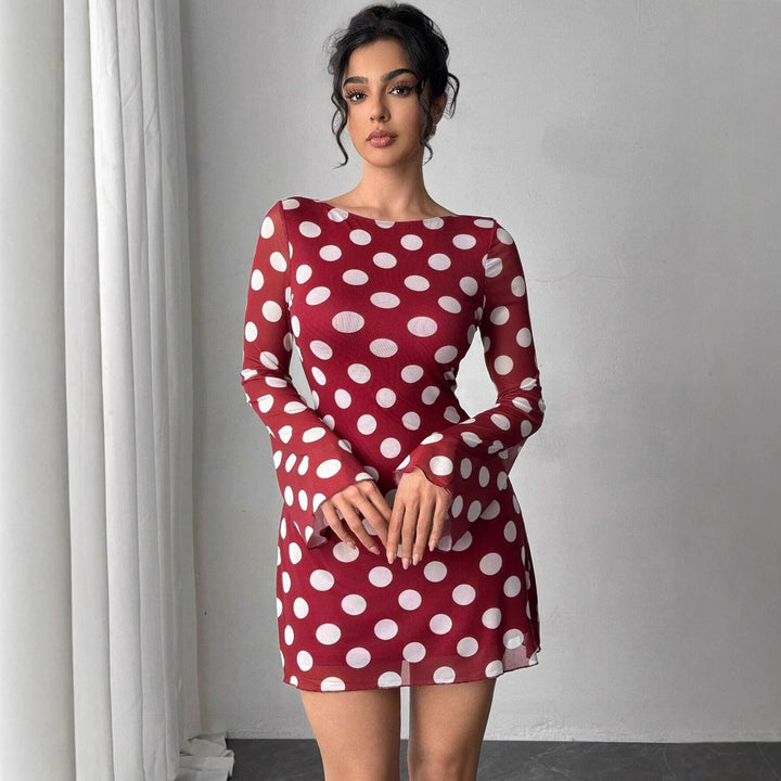 Damen nan figurbetontes transparentes Netz-Minikleid mit tiefem Rückenausschnitt und Punktmuster Echo Archiv