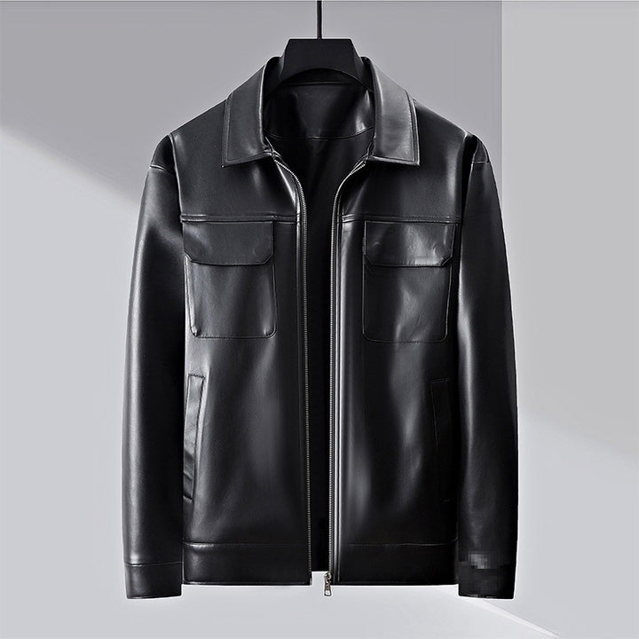 Herren minimalistische Lederimitatjacke mit durchgehendem Reißverschluss und aufgesetzten Brusttaschen Echoarchiv