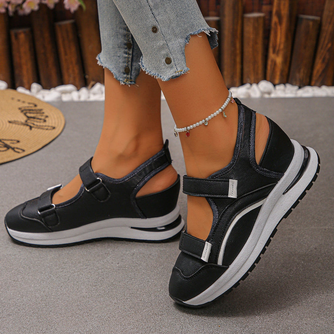 Damen sportliche Slingback-Sneakers mit Klettverschluss und leichter Keilsohle – Névara