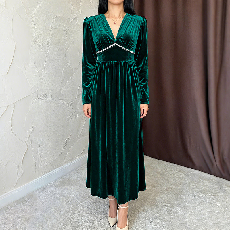 Damen Elegantes Maxikleid mit V-Ausschnitt und Rüschen Echo Archiv