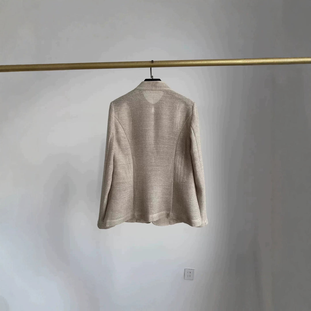 Damen Leichte Häkeloptik-Übergangsjacke mit Rundkragen und Pattentaschen Echo Archiv