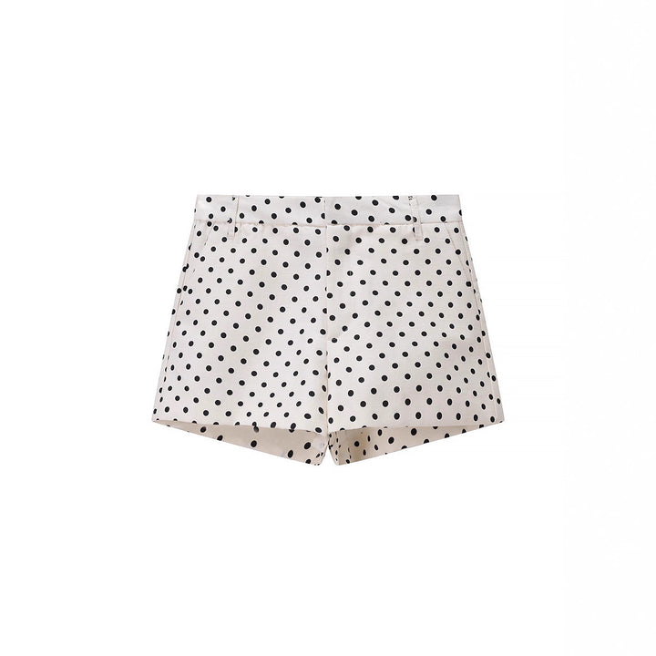 Damen Gepunktetes Satin-Loungewear-Set mit Oversize-Blazer und Kordel-Shorts Echo Archiv