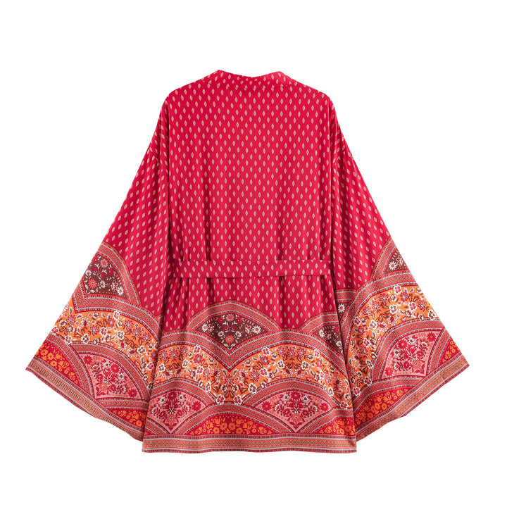 Damen Kimono-Wickelrobe im Boho-Print mit weitem Ärmeln Echoarchiv