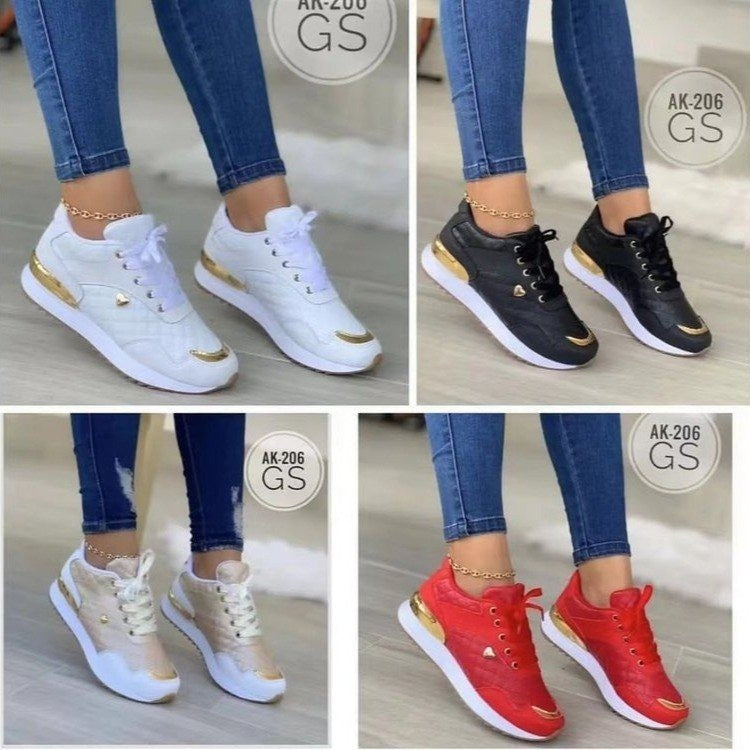 Damen Gepolsterte Sneaker mit Stepp-Optik und goldenen Akzenten Echoarchiv