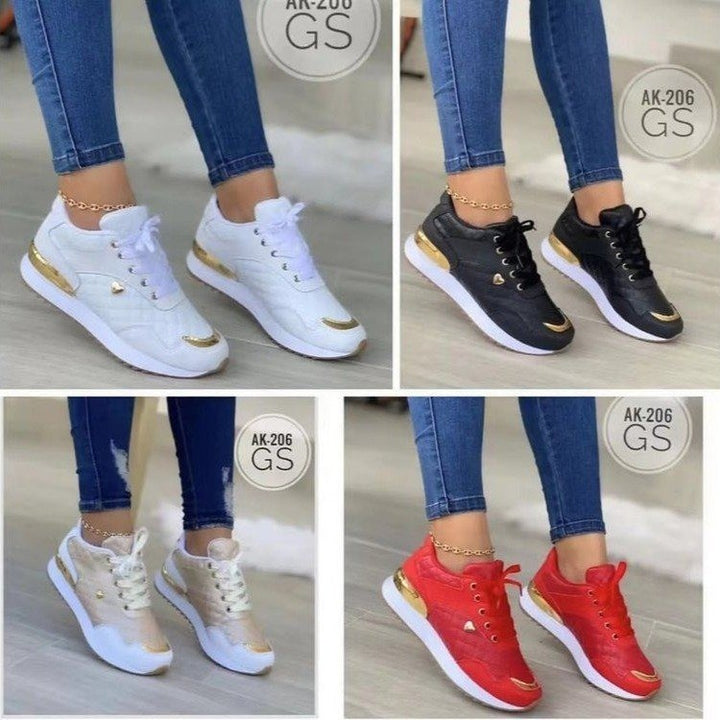 Damen Gepolsterte Sneaker mit Stepp-Optik und goldenen Akzenten Echoarchiv