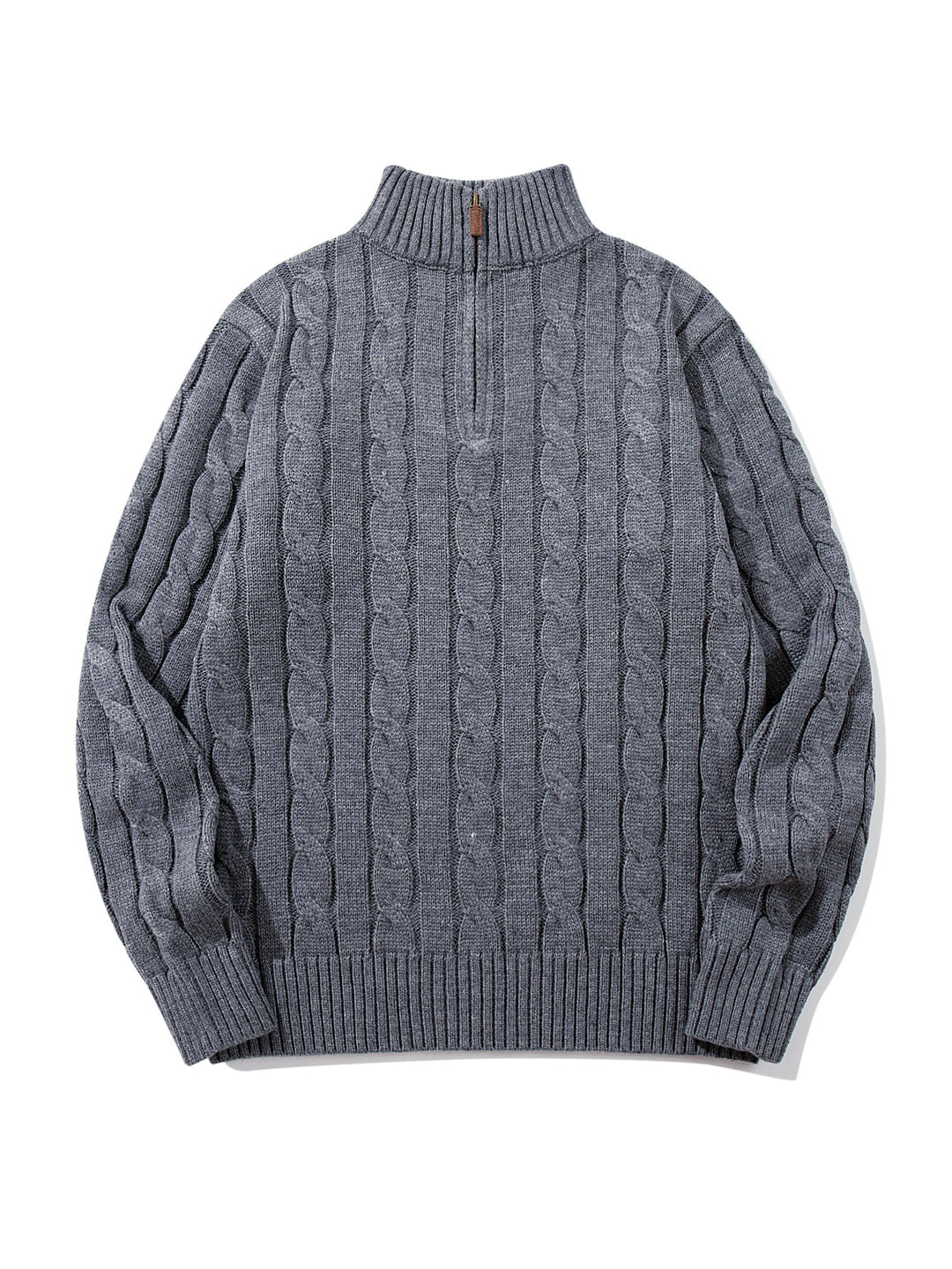 Unisex Zopfmuster-Halbzip-Pullover mit hohem Rippkragen und Oversize-Schnitt Echoarchiv