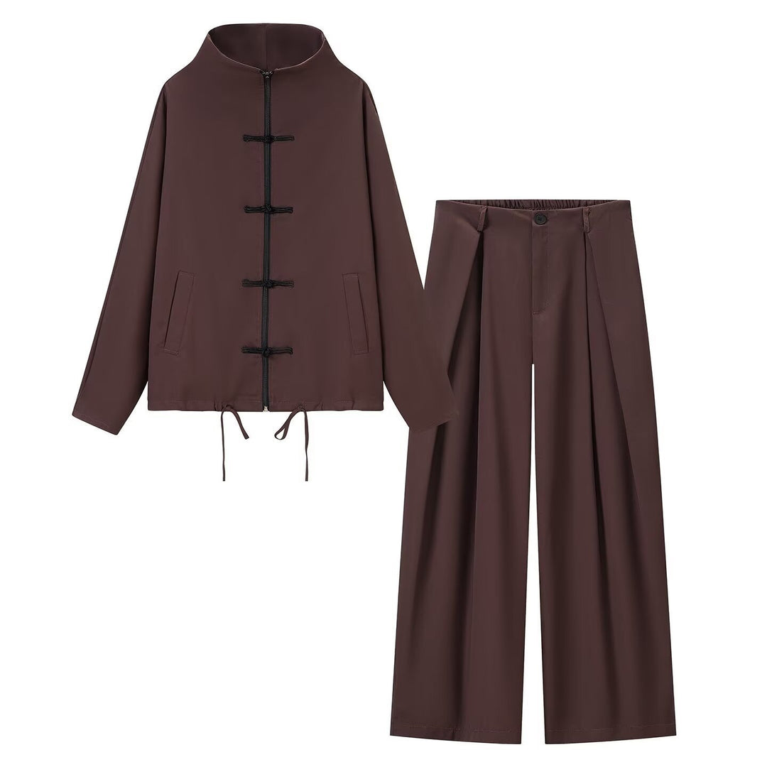 Damen leichte Boxy-Jacke mit Stehkragen, Zipper-Front, Kordelzug und dekorativen Knotenverschlüssen Echo Archiv