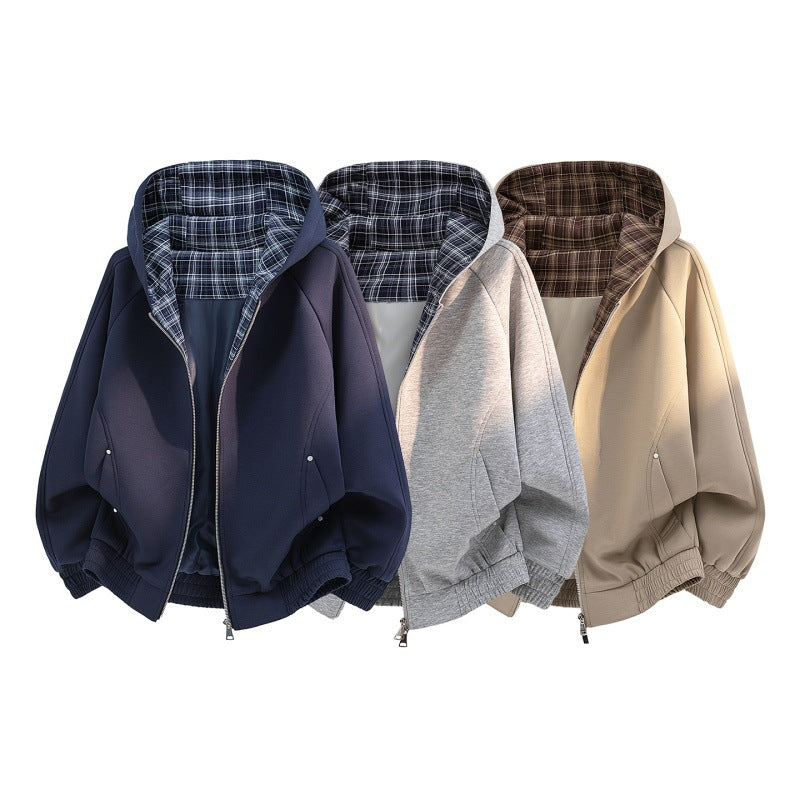 Damen Freizeit Sweat Bomber mit gestepptem Karostofffutter in der Kapuze und elastischem Saum – Célinea