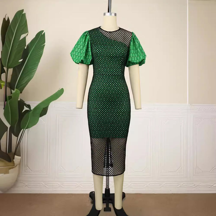 Damen figurbetontes Netzkleid mit Puffärmeln Echo Archiv