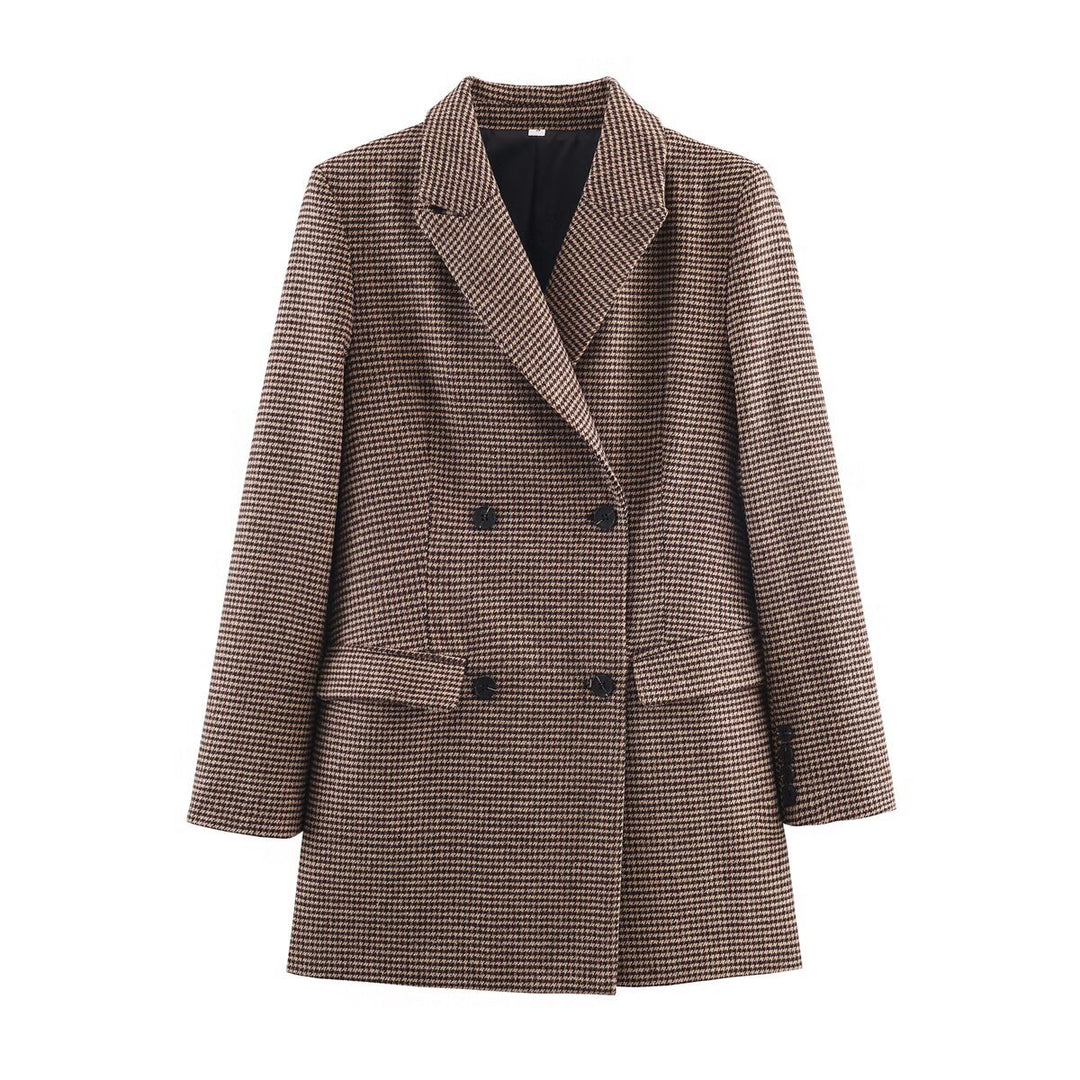 Damen Doppelreihiger Hahnentritt-Blazer mit Oversize-Schnitt und Reverskragen Echo Archiv