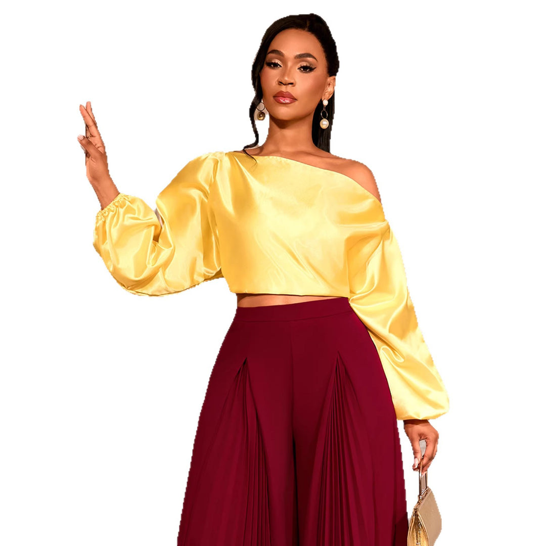 Damen elegantes asymmetrisches Oberteil mit voluminösen Puffärmeln Echo Archiv