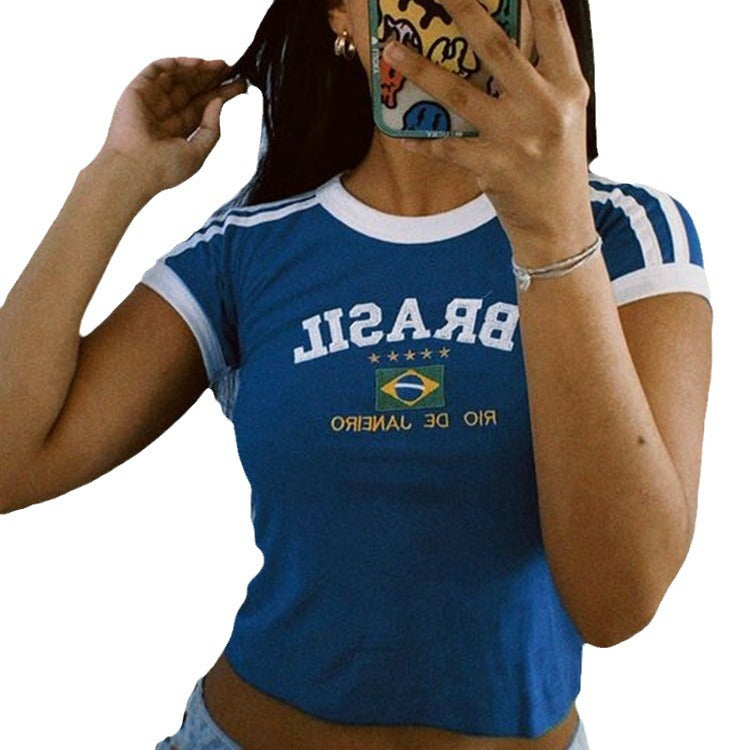 Damen Sportliches T-Shirt mit Brasil-Motiv und sportlichem Schnitt Echo Archiv
