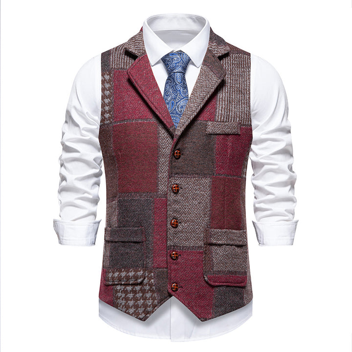 Herren nan Patchwork Weste mit Reverskragen Knopfleiste und aufgesetzten Taschen Echo Archiv