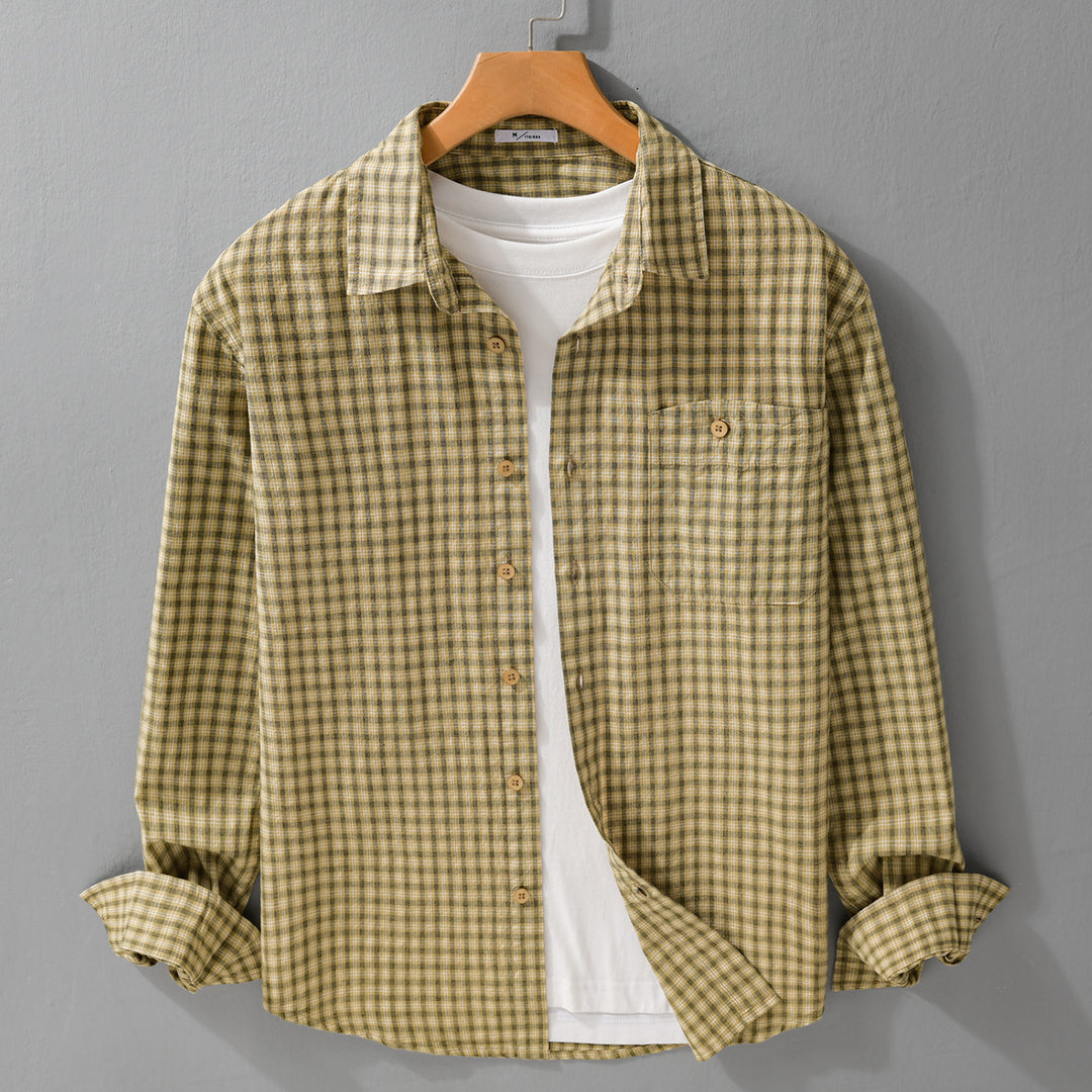 Herren Feines Karomuster-Layering-Hemd aus Baumwollpopeline mit Brusttasche und relaxed Saum Echoarchiv
