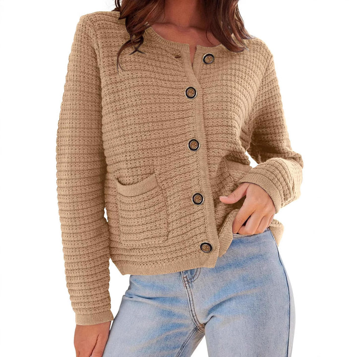 Damen modischer Cardigan mit dezenten Rippstrukturen und eleganten Knopfdetails Echoarchiv