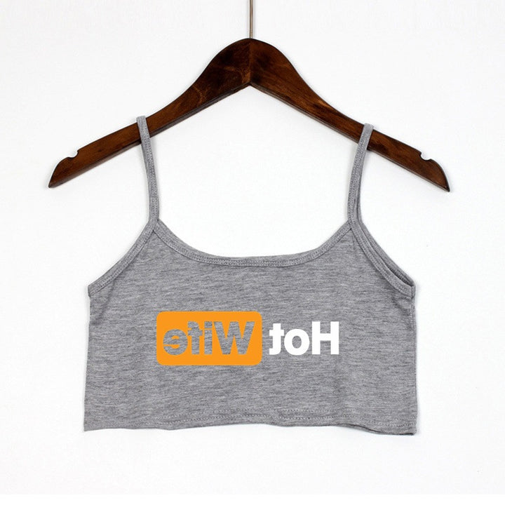 Damen Crop-Top mit modernen Schriftzügen und verstellbaren Trägern Echo Archiv