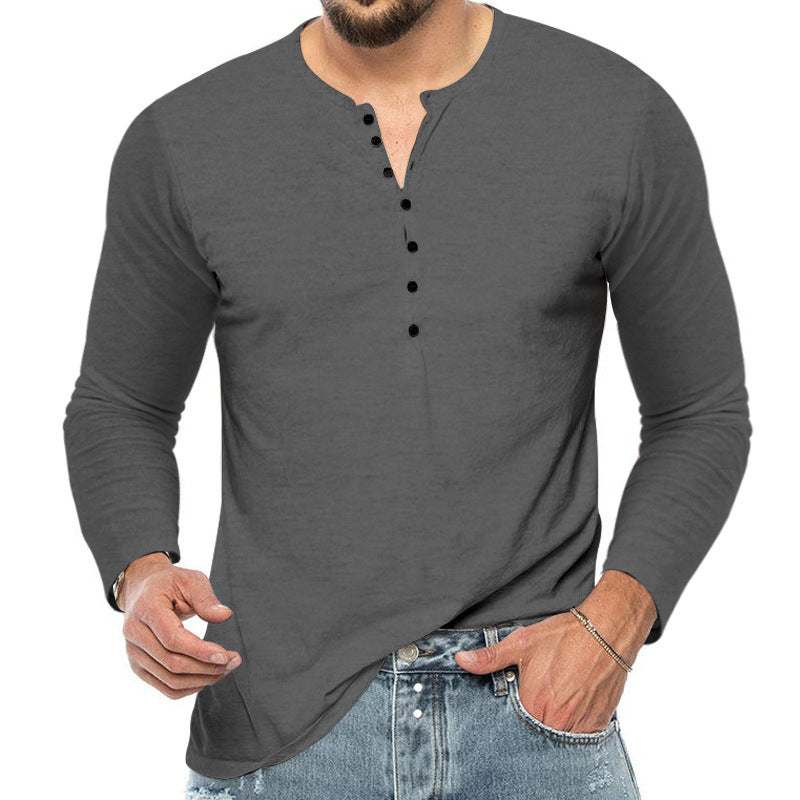 Herren Langarm-Henley-Shirt mit modischem Knopfverschluss Echoarchiv
