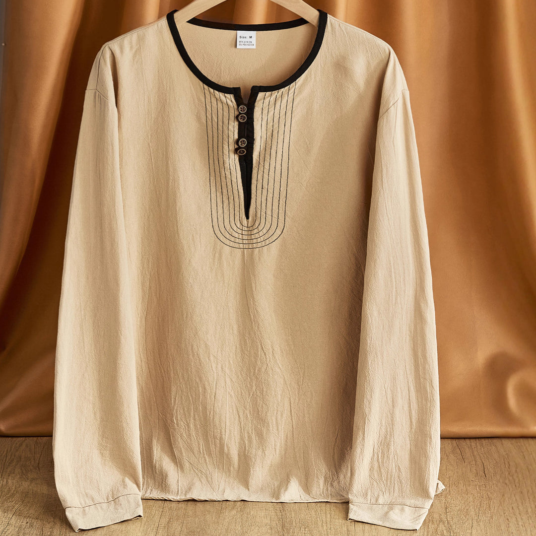 Herren bequemes Langarmshirt mit Knopfleiste und modischen Akzenten Echoarchiv