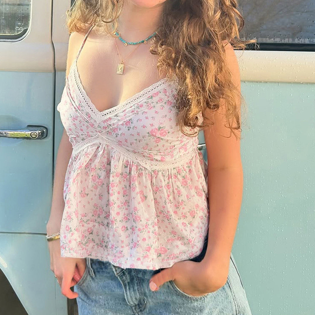 Damen Spitzen-Cami-Top mit floralem Design und lockerem Schnitt Echo Archiv