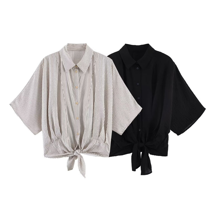 Damen Gestreifte Oversize-Bluse mit Kimonoärmeln und Knotenfront Echo Archiv