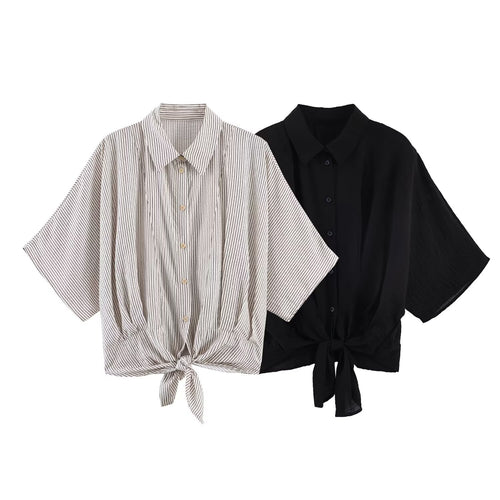 Damen Gestreifte Oversize-Bluse mit Kimonoärmeln und Knotenfront Echo Archiv