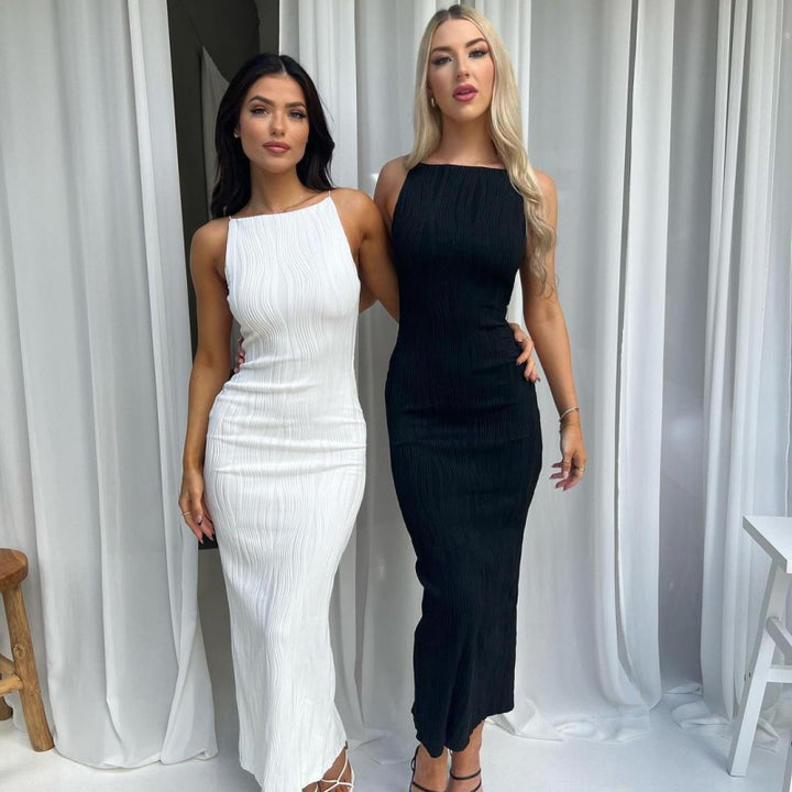 Damen Maxikleid im eleganten Wellenmuster mit Spaghettiträgern Echo Archiv