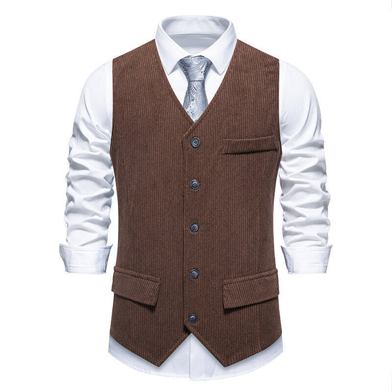 Herren elegante Anzugweste im klassischen Herringbone-Design mit praktischen Taschen Echoarchiv