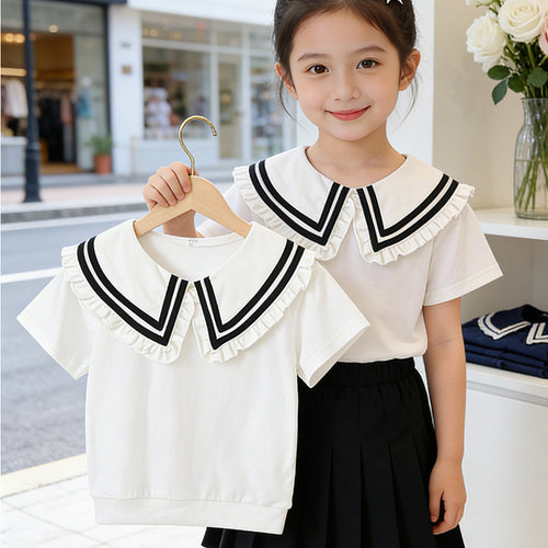 Mädchen T-Shirt mit elegantem Rüschenkragen und maritimem Streifen Echo Archiv