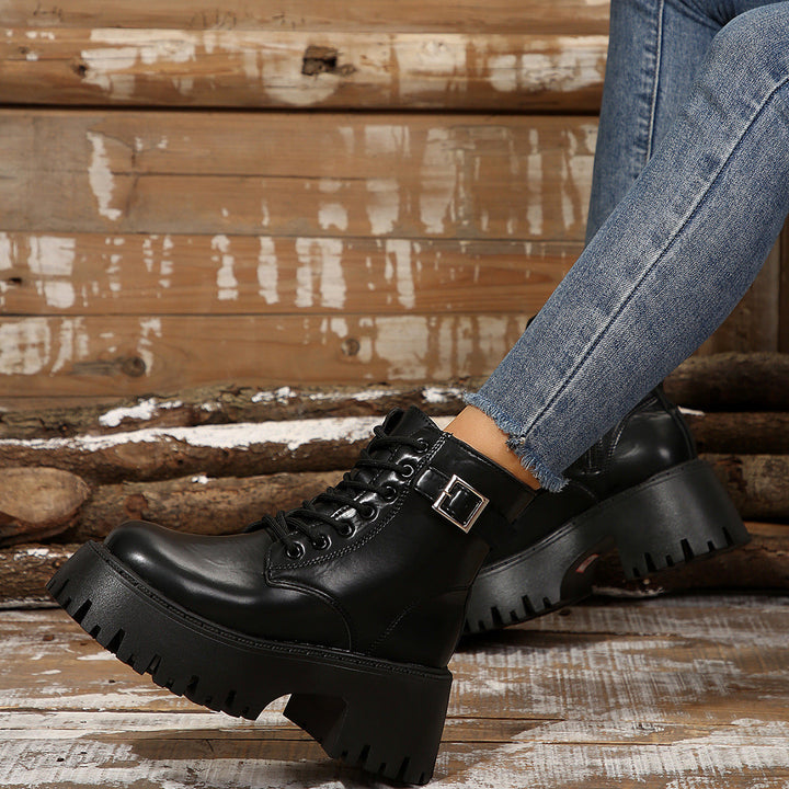 Damen Robuste Schnürstiefel mit Stylischem Profilsohle Echoarchiv