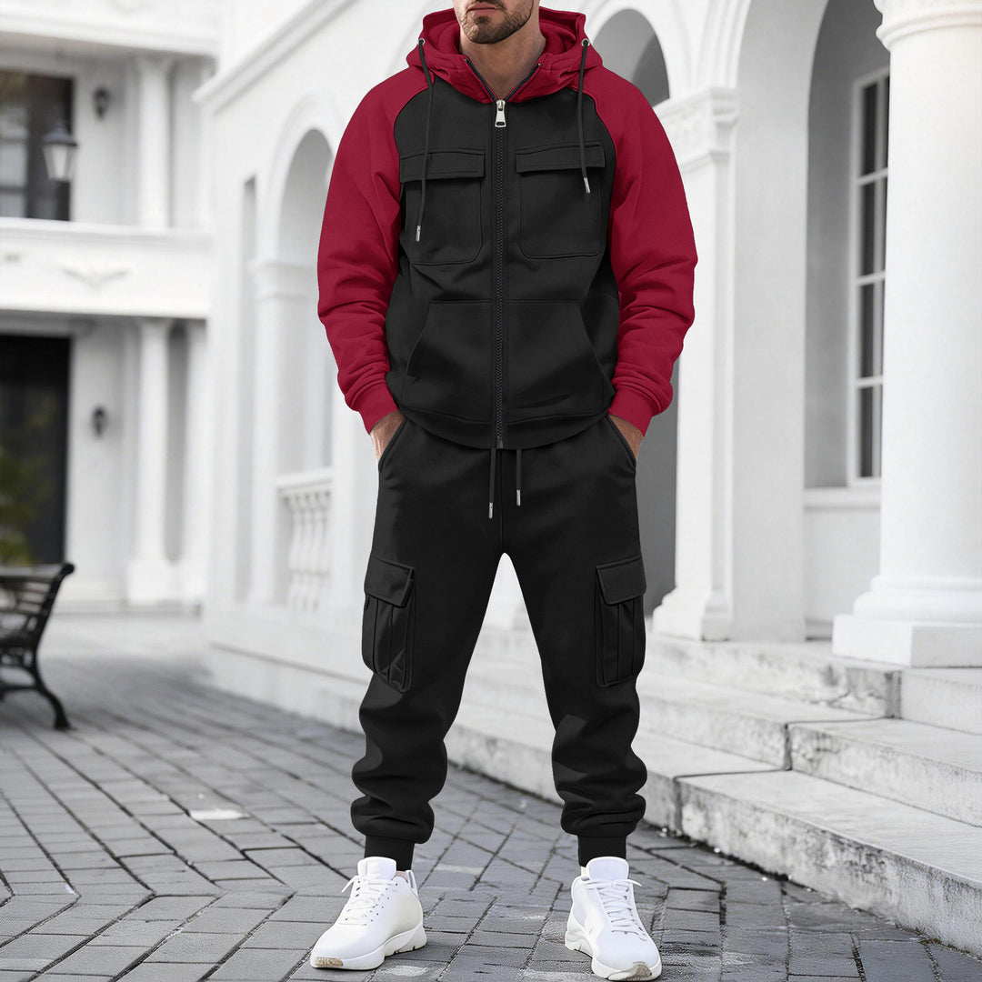 Herren Kapuzen-Sweatset mit Reißverschluss und funktionaler Cargohose – Cavarno