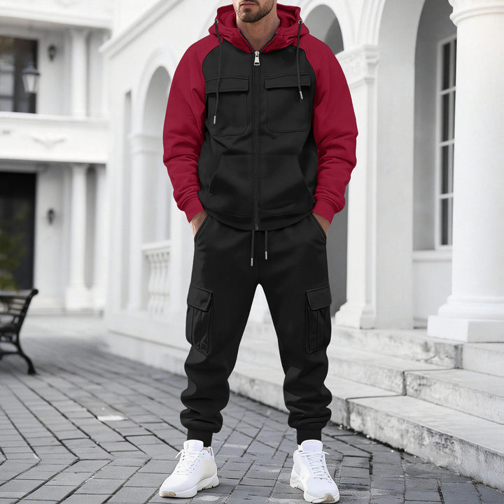 Herren Kapuzen-Sweatset mit Reißverschluss und funktionaler Cargohose – Cavarno