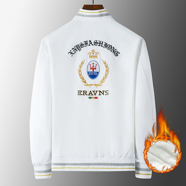 Herren Stickdetail-Bomberjacke im Retro-Crest-Stil mit Emblemstickerei und Reißverschluss-Ärmeltasche Echoarchiv
